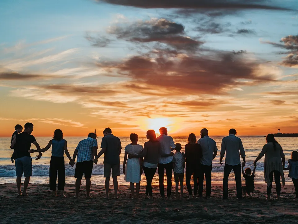 Family gathering outdoors